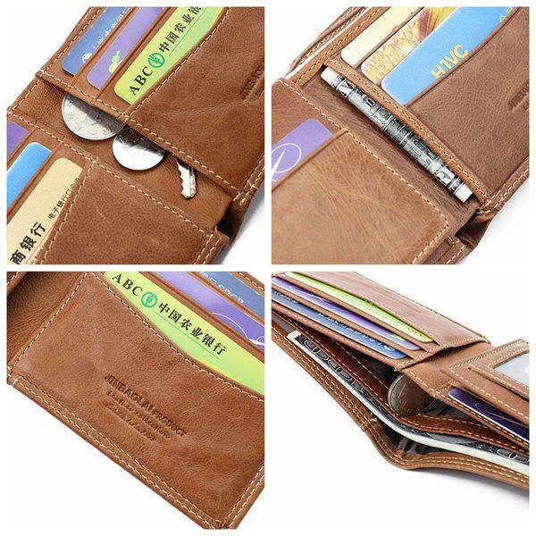 Coffee Genuine Leather Wallet Vintage Casual 6 Card Slots Card Pack For Men - Omychic