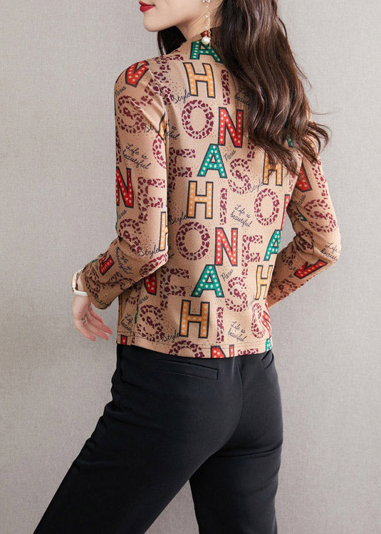 Coffee O-Neck Print Top Long Sleeve