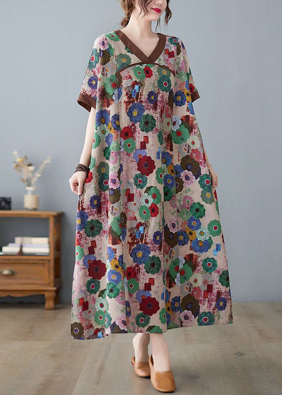 Coffee Patchwork Cotton Robe Dresses Summer