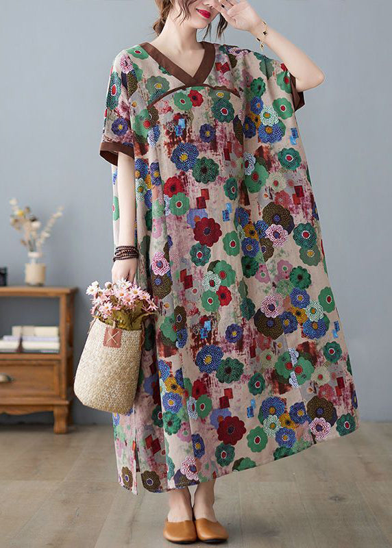 Coffee Patchwork Cotton Robe Dresses Summer