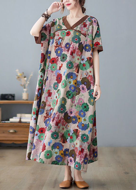 Coffee Patchwork Cotton Robe Dresses Summer