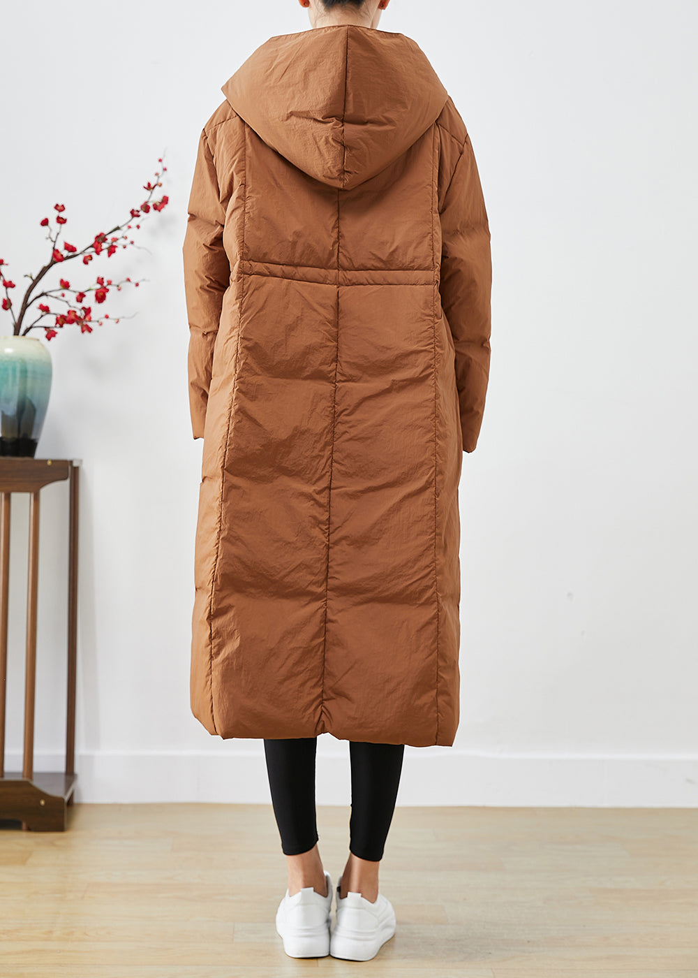 Coffee Patchwork Duck Down Puffers Jackets Hooded Oversized Winter