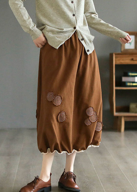 Coffee Pockets Patchwork Wrinkled Embroideried Cotton Skirts