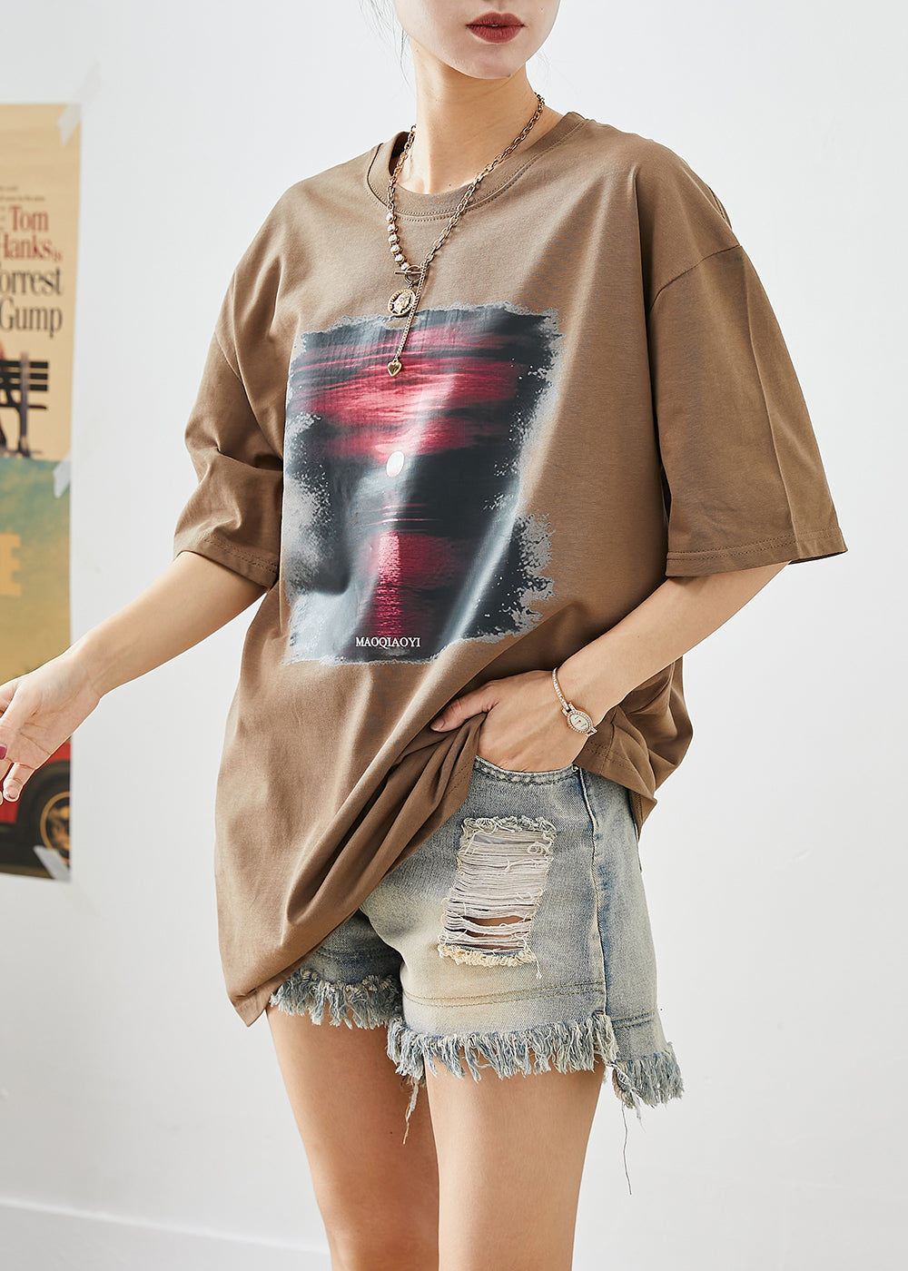 Coffee Sunset Print Cotton Tank Tops Oversized Summer