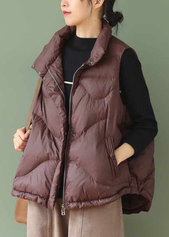 Coffee Thick Duck Down Puffer Vests Stand Collar Oversized Winter