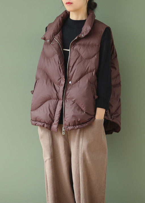 Coffee Thick Duck Down Puffer Vests Stand Collar Oversized Winter