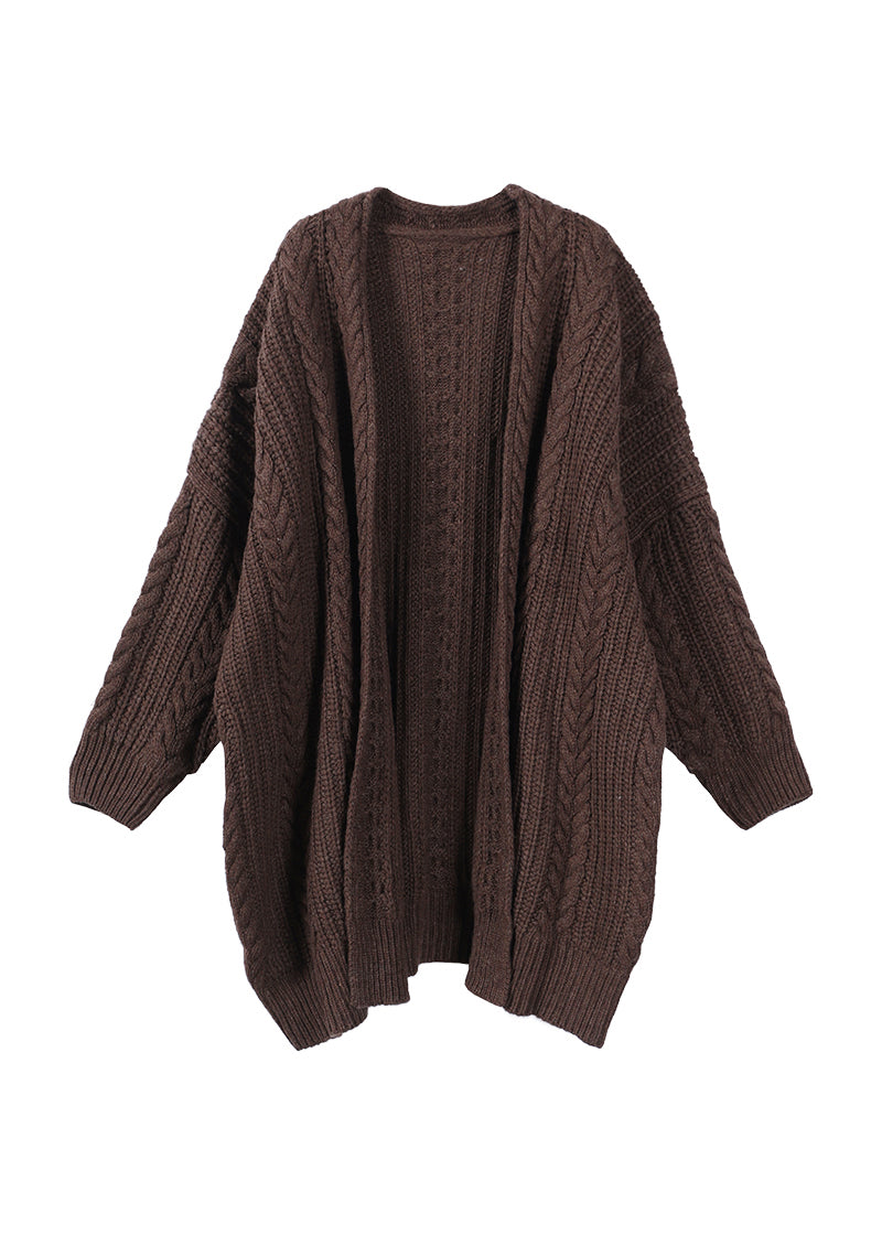 Coffee V Neck Cable Knit Sweaters Coats Winter