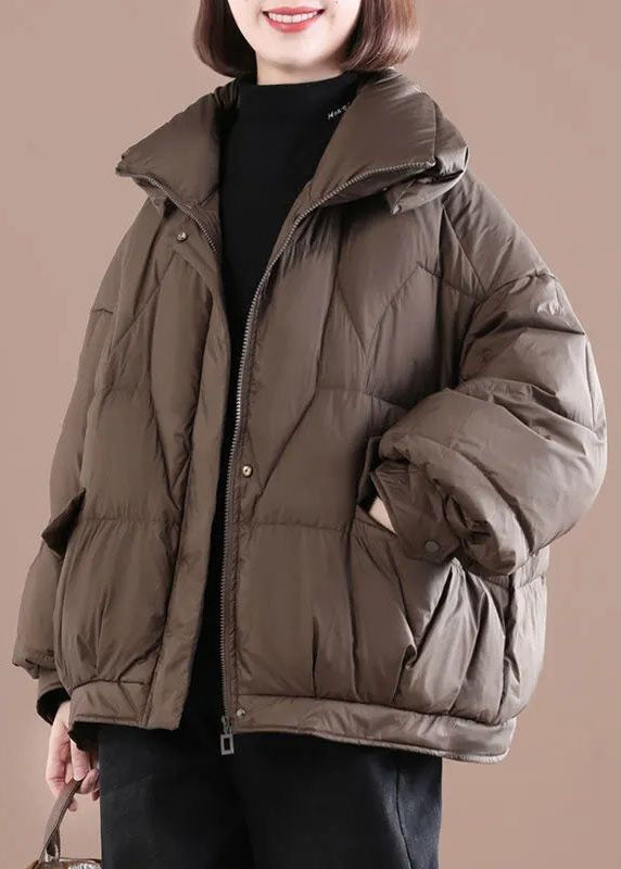 Coffee Warm Fine Cotton Filled Womens Parka Zippered Winter