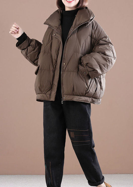 Coffee Warm Fine Cotton Filled Womens Parka Zippered Winter