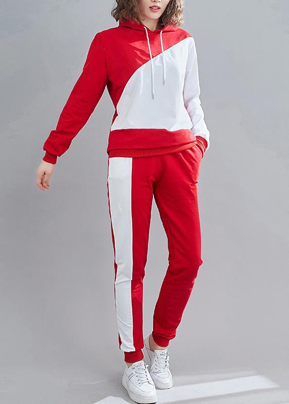 Color Matching Leisure Sports 2021 Spring Red Loose Fashion Suit - Omychic
