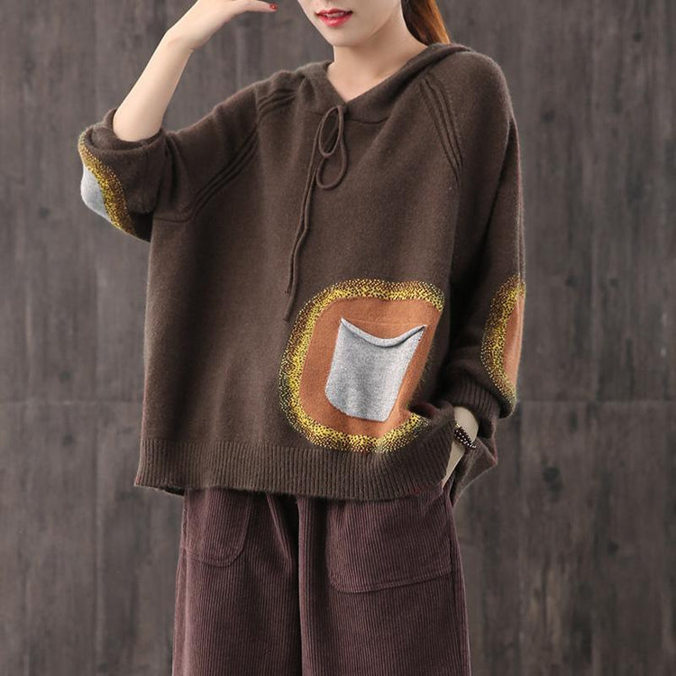 Cute Colorful Pocket Drawstring Sweater Knit Pullover - Omychic