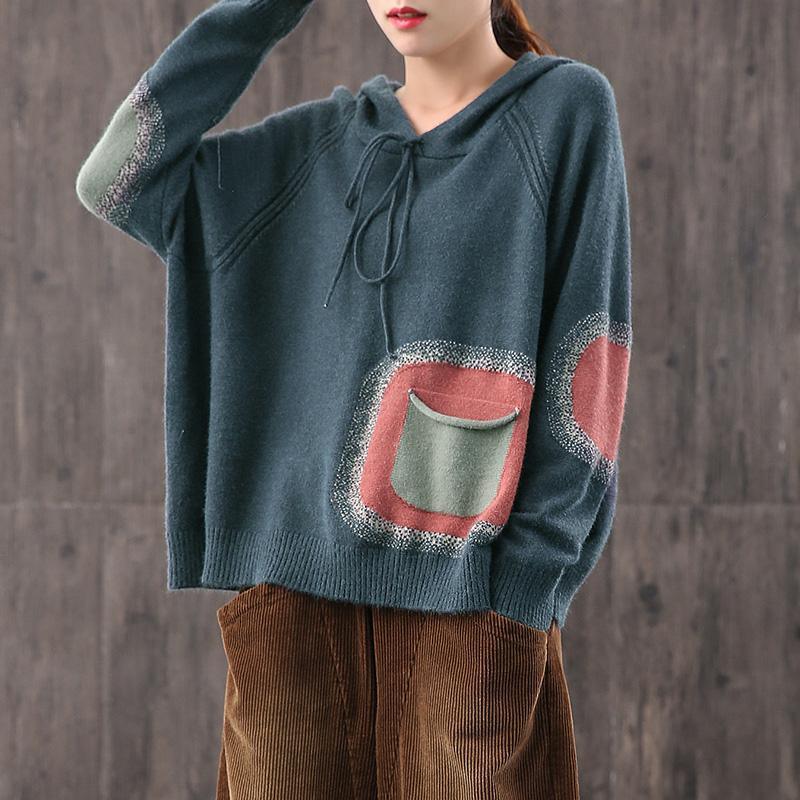 Cute Colorful Pocket Drawstring Sweater Knit Pullover - Omychic