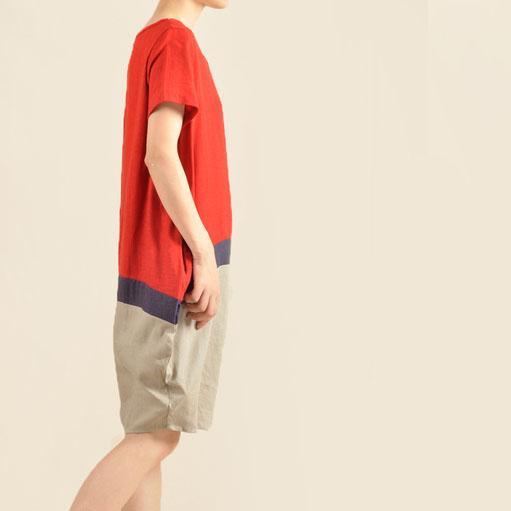 Color patchwork cotton oversize sundress linen shift dress - Omychic