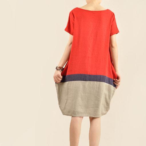 Color patchwork cotton oversize sundress linen shift dress - Omychic