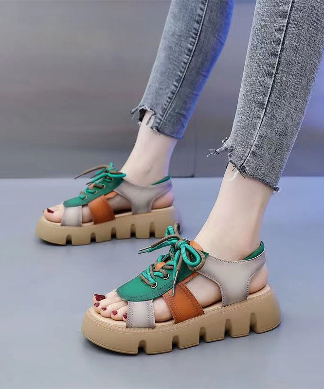 Colorblock Peep Toe Lace Up Splicing Casual Platform Sandals