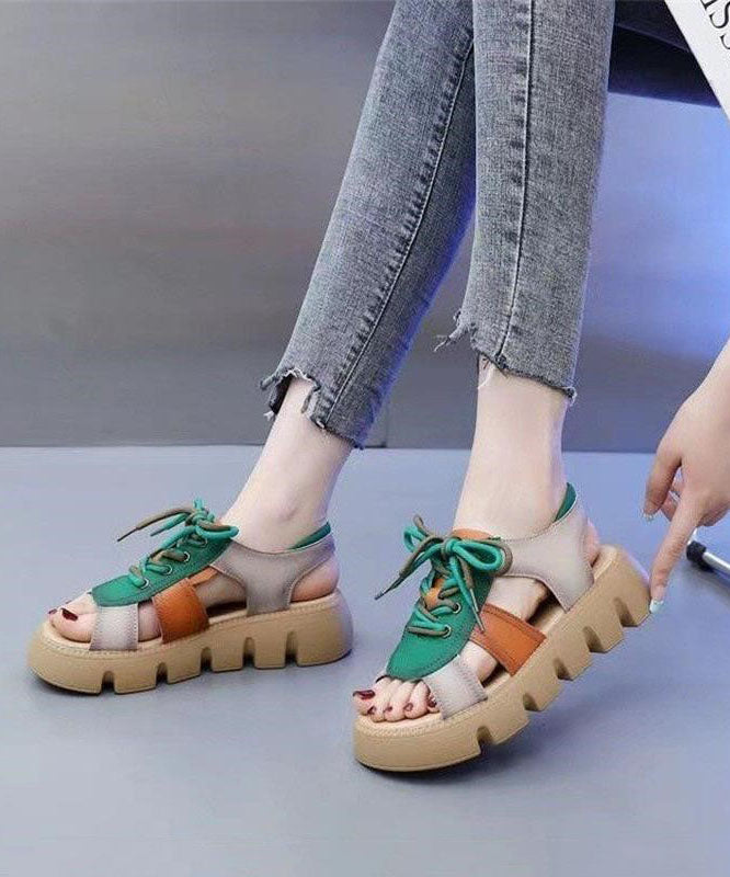 Colorblock Peep Toe Lace Up Splicing Casual Platform Sandals