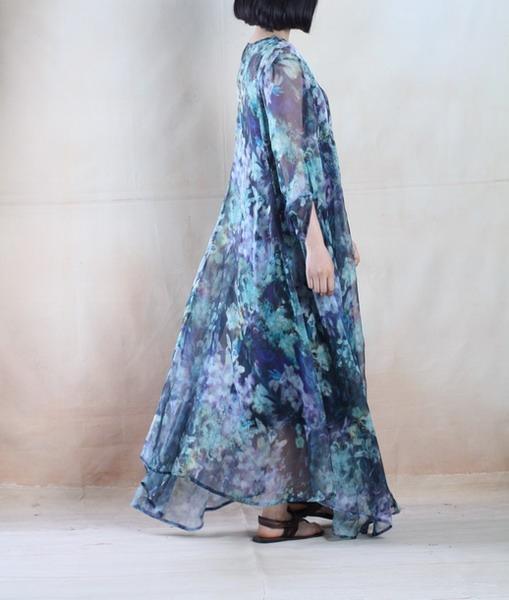 Colorful world blue chiffon maxi dress floral sundress holiday dresses - Omychic