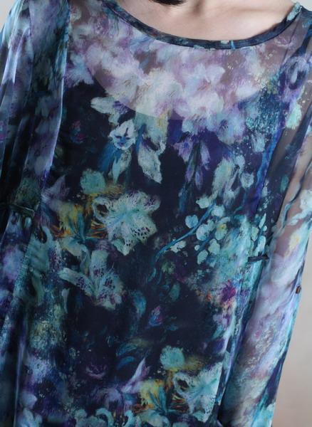 Colorful world blue chiffon maxi dress floral sundress holiday dresses - Omychic