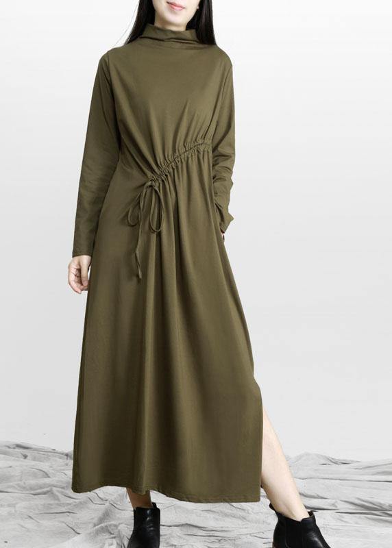 Comfy Army Green Drawstring Asymmetrical Design Side Open Dress Fall - Omychic