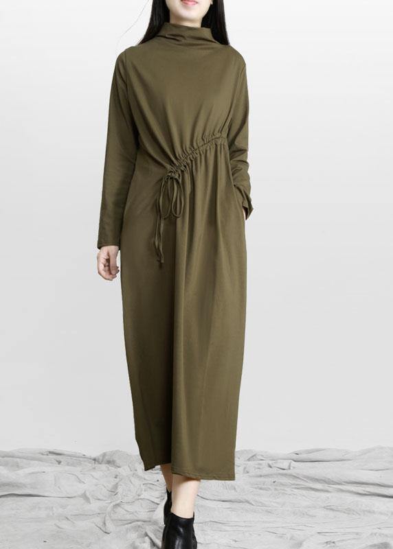 Comfy Army Green Drawstring Asymmetrical Design Side Open Dress Fall - Omychic