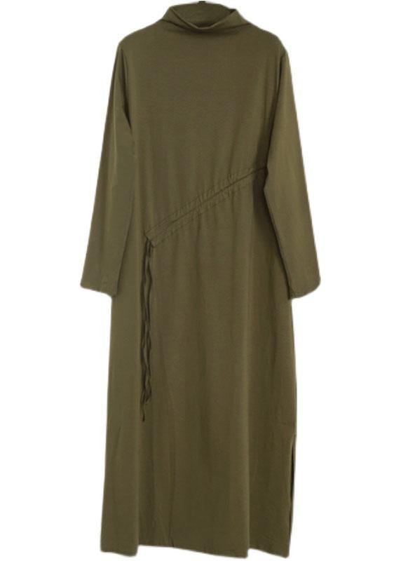 Comfy Army Green Drawstring Asymmetrical Design Side Open Dress Fall - Omychic