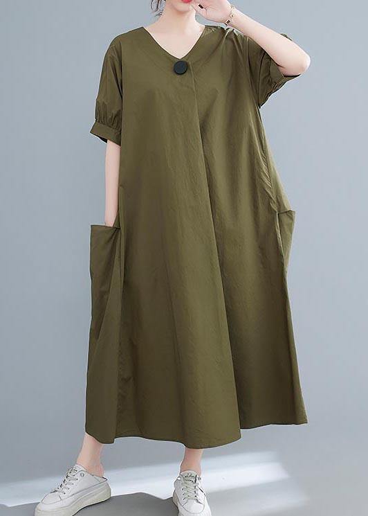 Comfy Army Green Pockets  Holiday Summer Cotton Dress - Omychic