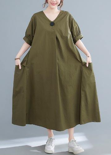 Comfy Army Green Pockets  Holiday Summer Cotton Dress - Omychic