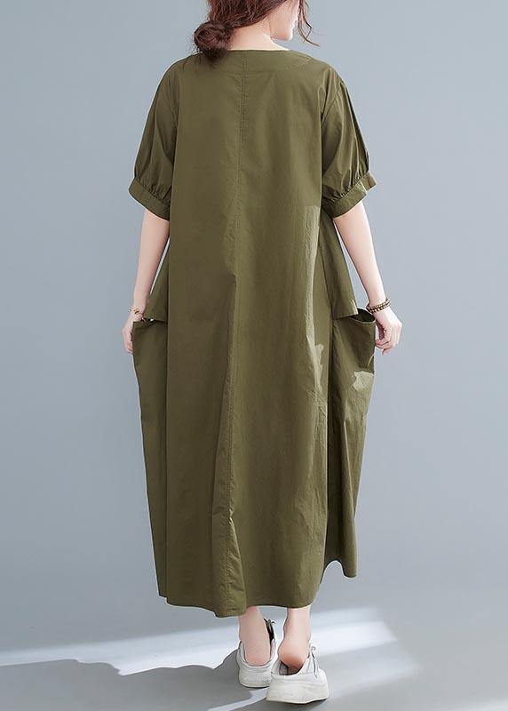 Comfy Army Green Pockets  Holiday Summer Cotton Dress - Omychic
