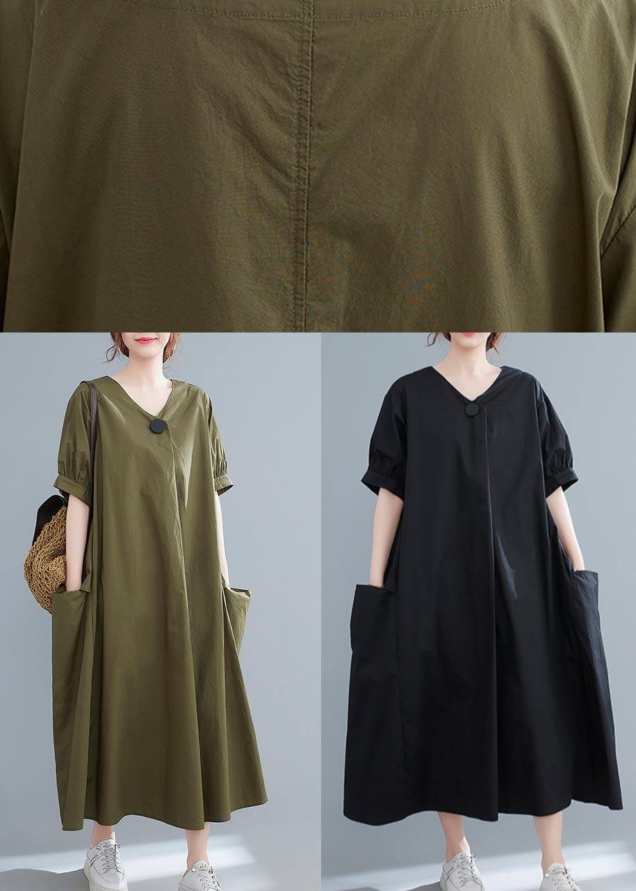 Comfy Army Green Pockets  Holiday Summer Cotton Dress - Omychic