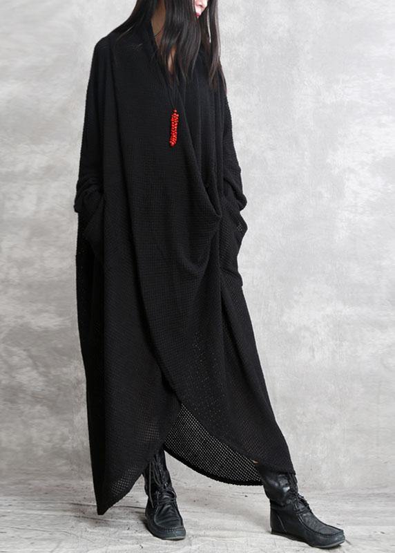 Comfy Black Bat wing Sleeve Asymmetrical Design Fall Pockets Holiday Dress - Omychic