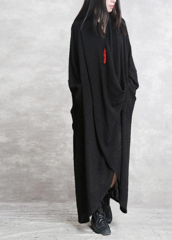 Comfy Black Bat wing Sleeve Asymmetrical Design Fall Pockets Holiday Dress - Omychic