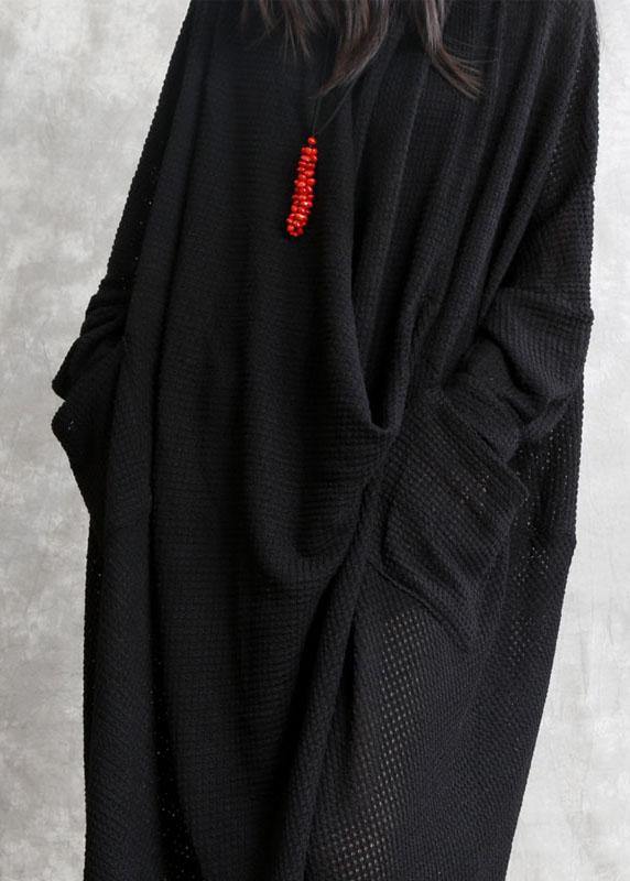 Comfy Black Bat wing Sleeve Asymmetrical Design Fall Pockets Holiday Dress - Omychic