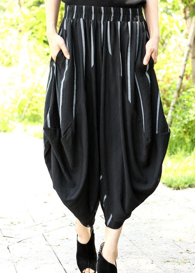 Comfy Black Striped Patchwork asymmetrical design Crop Spring Pants - Omychic