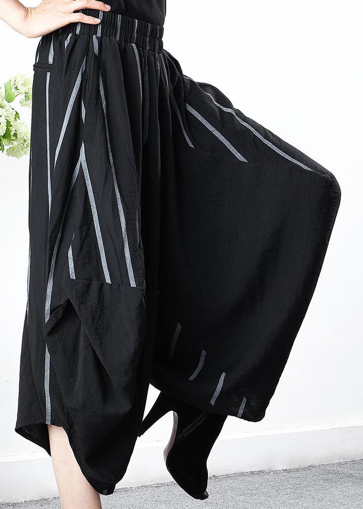 Comfy Black Striped Patchwork asymmetrical design Crop Spring Pants - Omychic