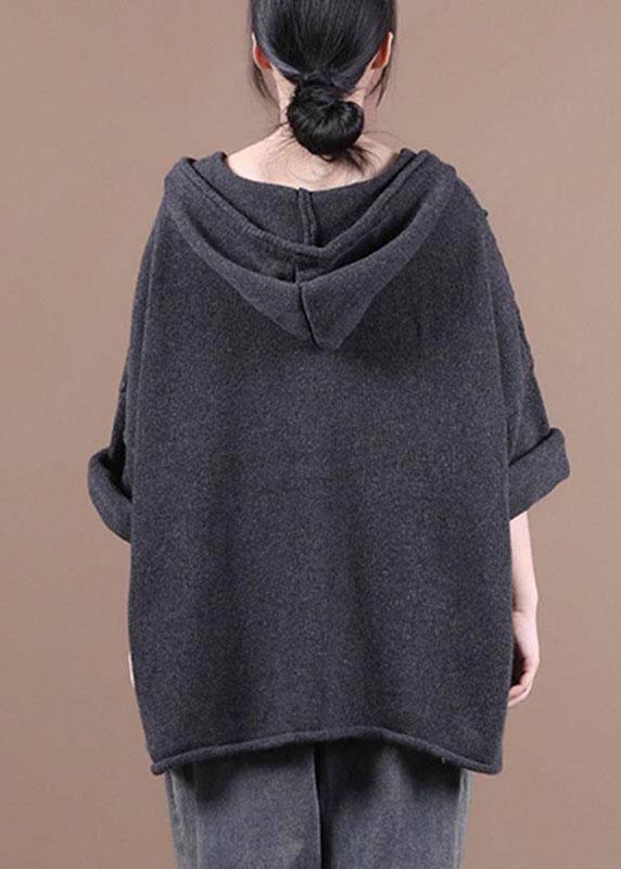 Comfy Dark Grey hooded Pockets Sweater Coat - Omychic