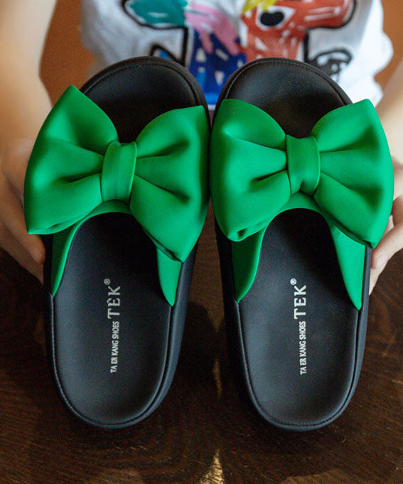 Comfy Green Platform Bow Stylish Splicing Slide Sandals