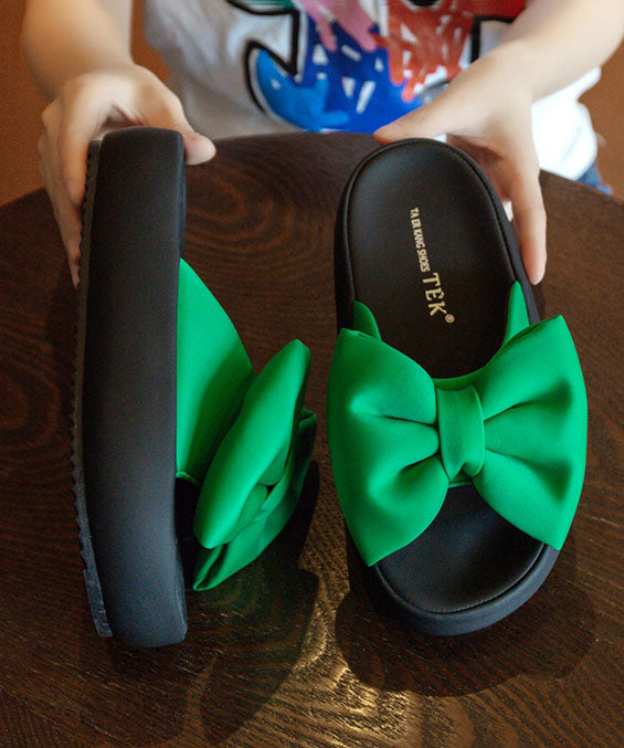 Comfy Green Platform Bow Stylish Splicing Slide Sandals