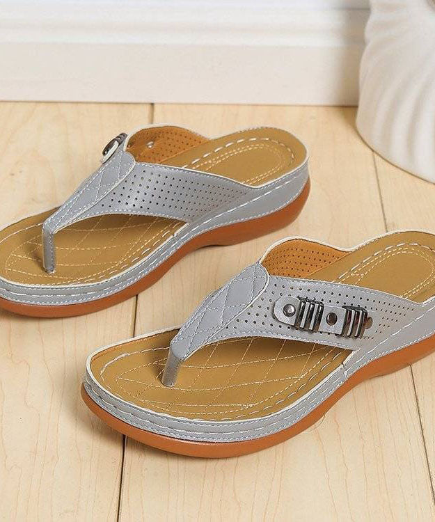 Comfy Grey Beach Flip Flops Faux Leather 2023 Splicing Rivet
