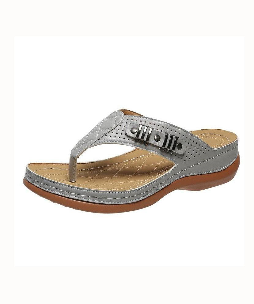 Comfy Grey Beach Flip Flops Faux Leather 2023 Splicing Rivet