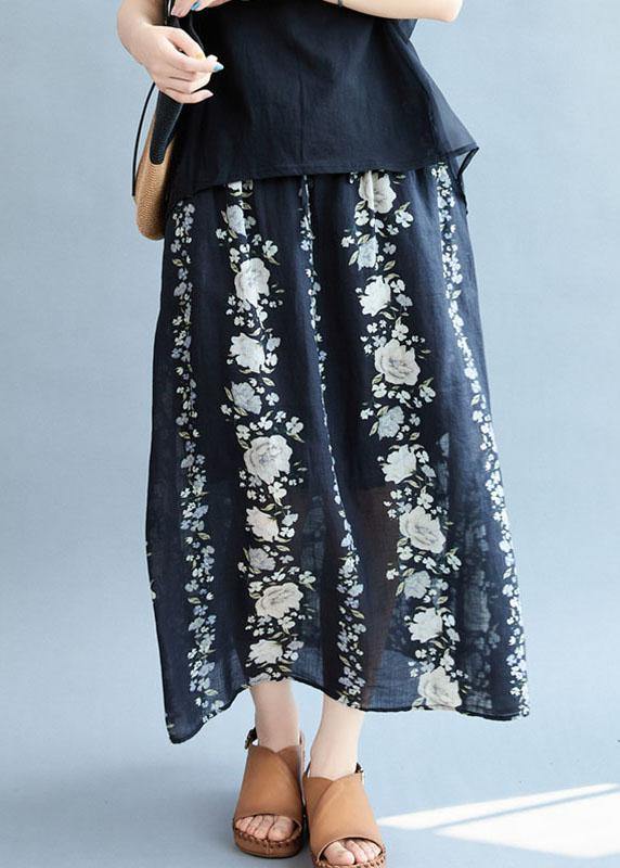 Comfy Navy Pockets Tie Waist Print Fall Floral Skirts - Omychic