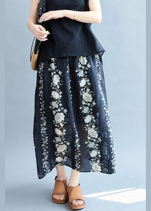 Comfy Navy Pockets Tie Waist Print Fall Floral Skirts - Omychic