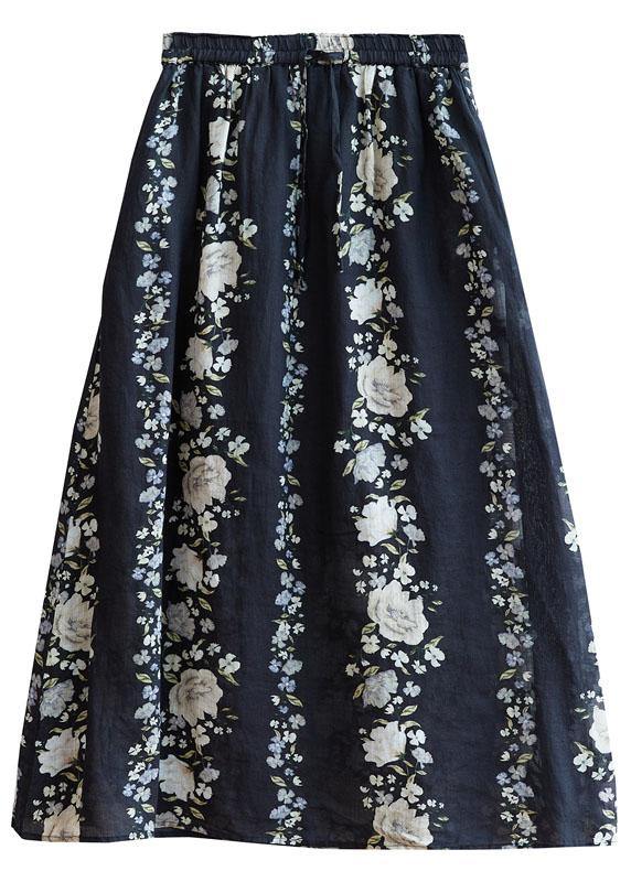 Comfy Navy Pockets Tie Waist Print Fall Floral Skirts - Omychic