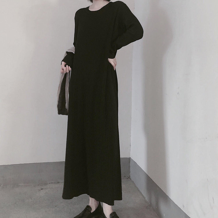 Comfy O Neck Long Sleeve Sweater Dress Street Style Black Mujer Knit Dress - Omychic