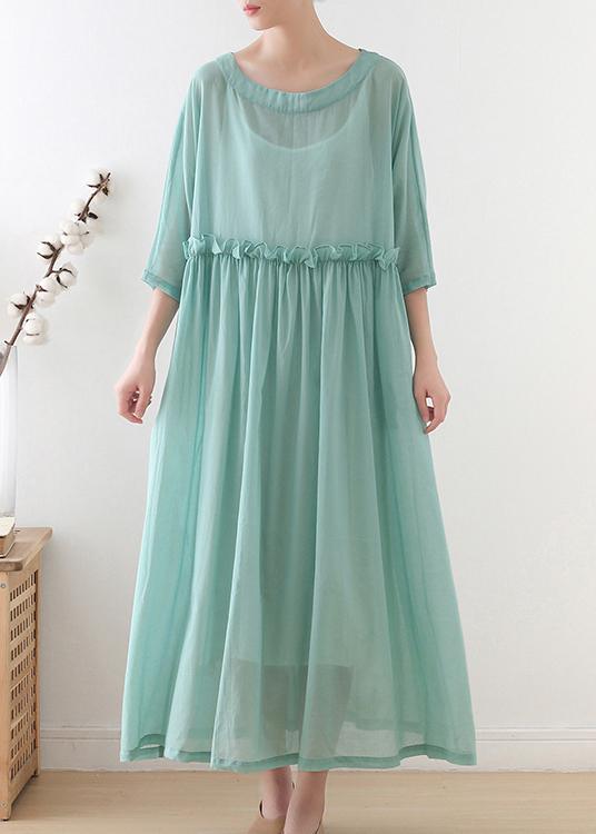 Comfy Royal Blue Half Sleeve Chiffon Loose Summer Ankle Dress - Omychic