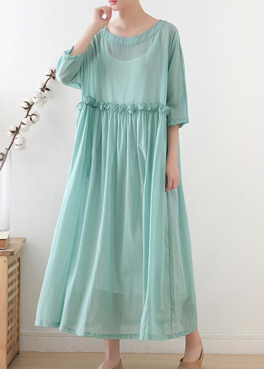 Comfy Royal Blue Half Sleeve Chiffon Loose Summer Ankle Dress - Omychic