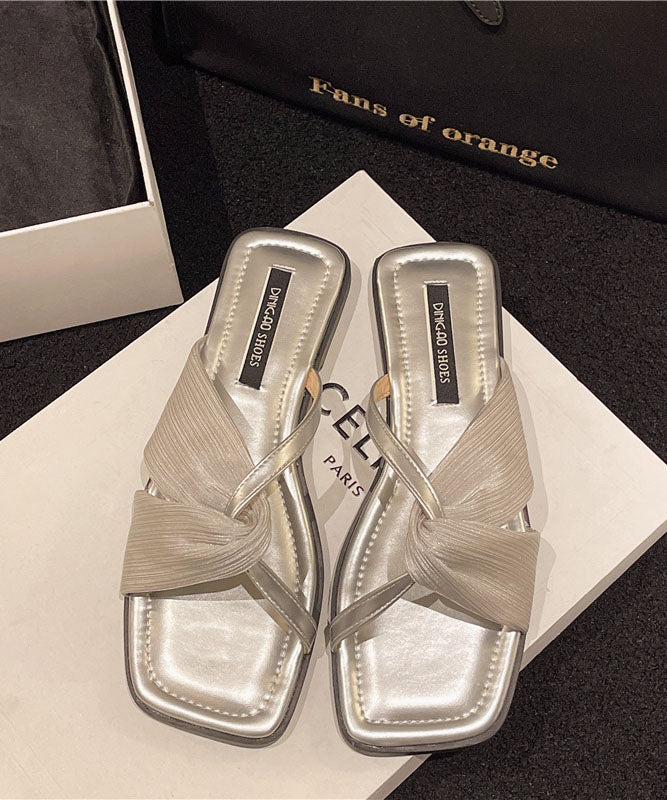 Comfy Soft Peep Toe Hollow Out Splicing Silver Slide Sandals