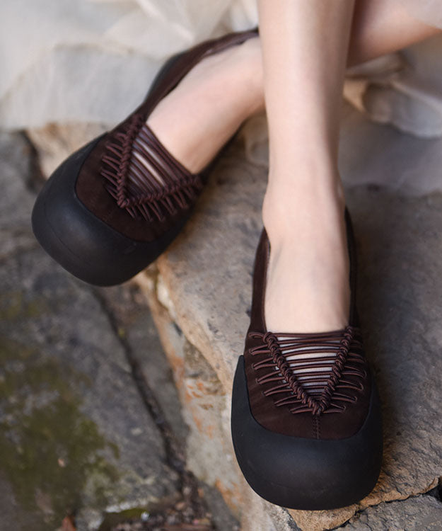 Comfy Splicing Flat Feet Shoes Coffee Cowhide Leather
