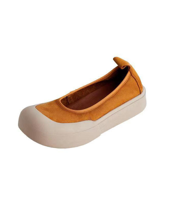 Comfy Yellow Cowhide Leather Women Splicing Flat Shoes