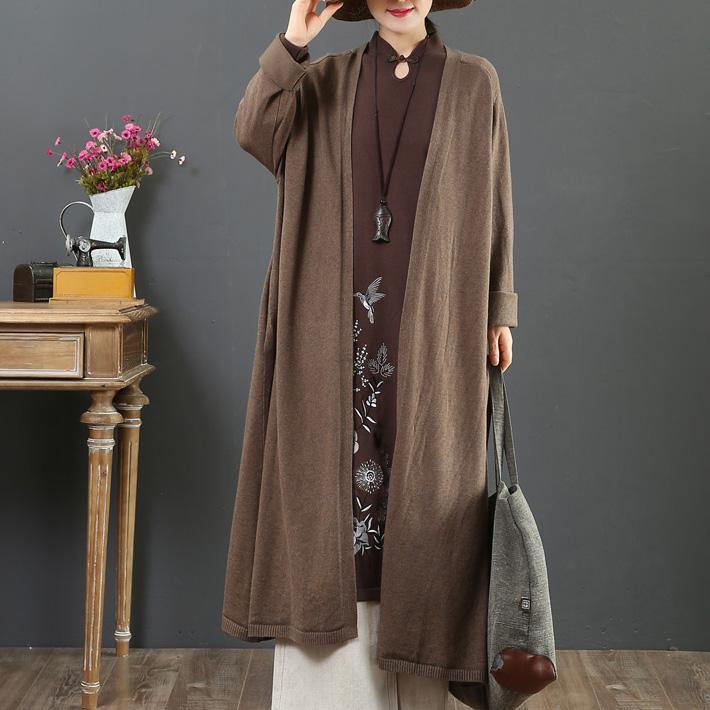 Comfy chocolate sweater coat plus size clothing v neck loose knitwear - Omychic