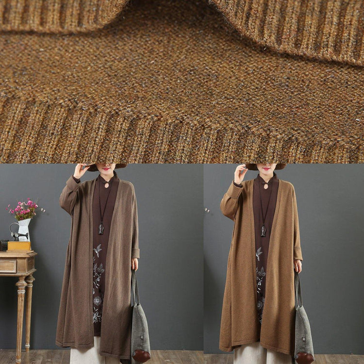 Comfy chocolate sweater coat plus size clothing v neck loose knitwear - Omychic